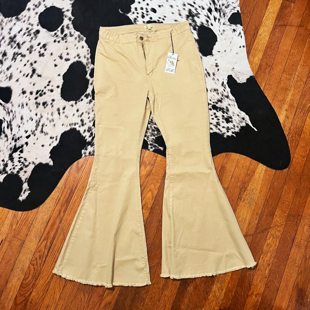 NWT Home Folk Waco Western Flares in Khaki Jeans